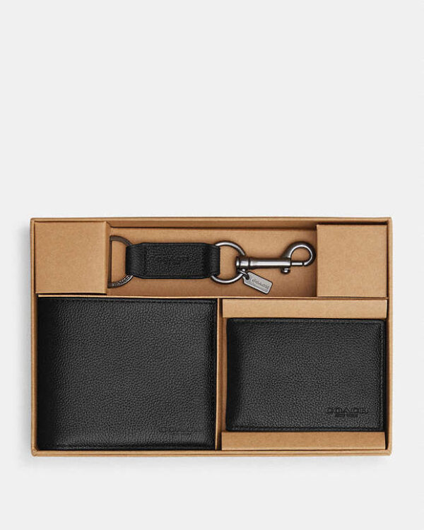 COACH - COACH BOXED 3 IN 1 WALLET GIFT SET WITH KEY FOB - BLACK - Imagen 2