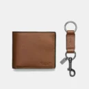 COACH - COACH BOXED 3 IN 1 WALLET GIFT SET WITH KEY FOB - DARK SADDLE