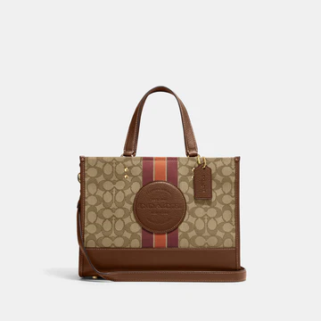 COACH - SIGNATURE JACQUARD STRIPE DEMPSEY TOTE 22 KHAKI SUDDLE MULTI