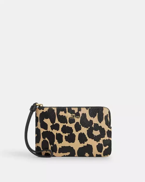 COACH CORNER ZIP WRISTLWT - LEOPARD PRINT