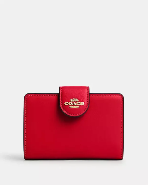 COACH MRDIUM CORNER ZIP - BOLD RED