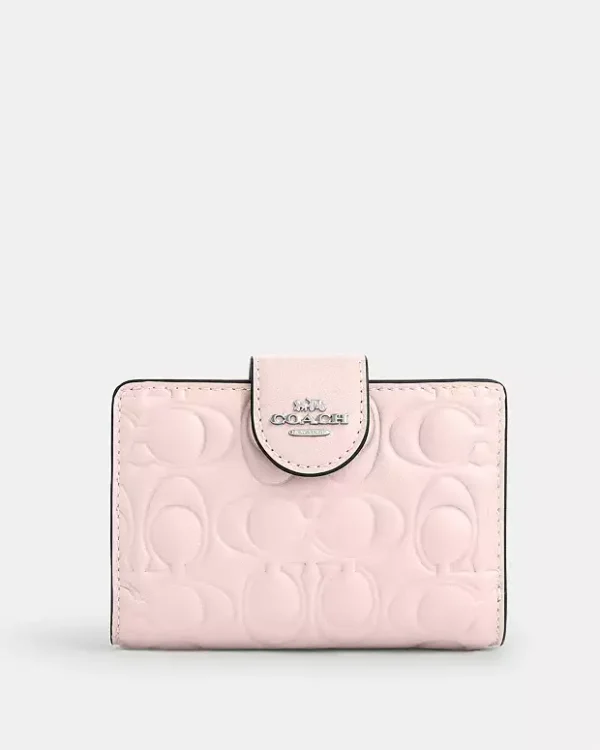 COACH MRDIUM CORNER ZIP WALLET IN SIGNATURE LEATHER - BLUSH