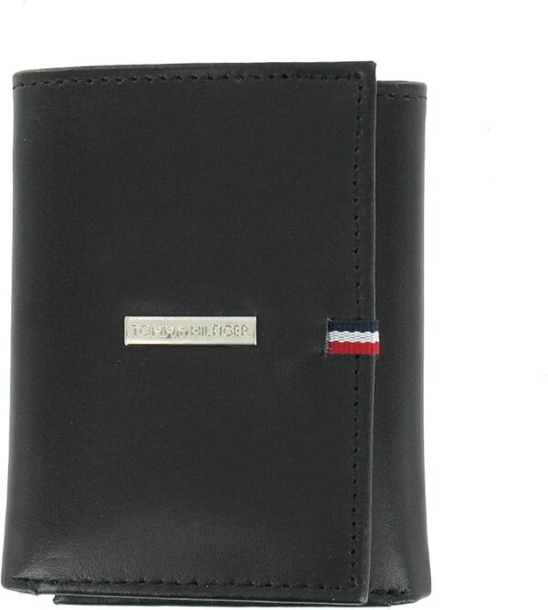 TOMMY HILFIGER GENUINE LEATHER ID HOLDER TRI FOLD WALLET - BLACK